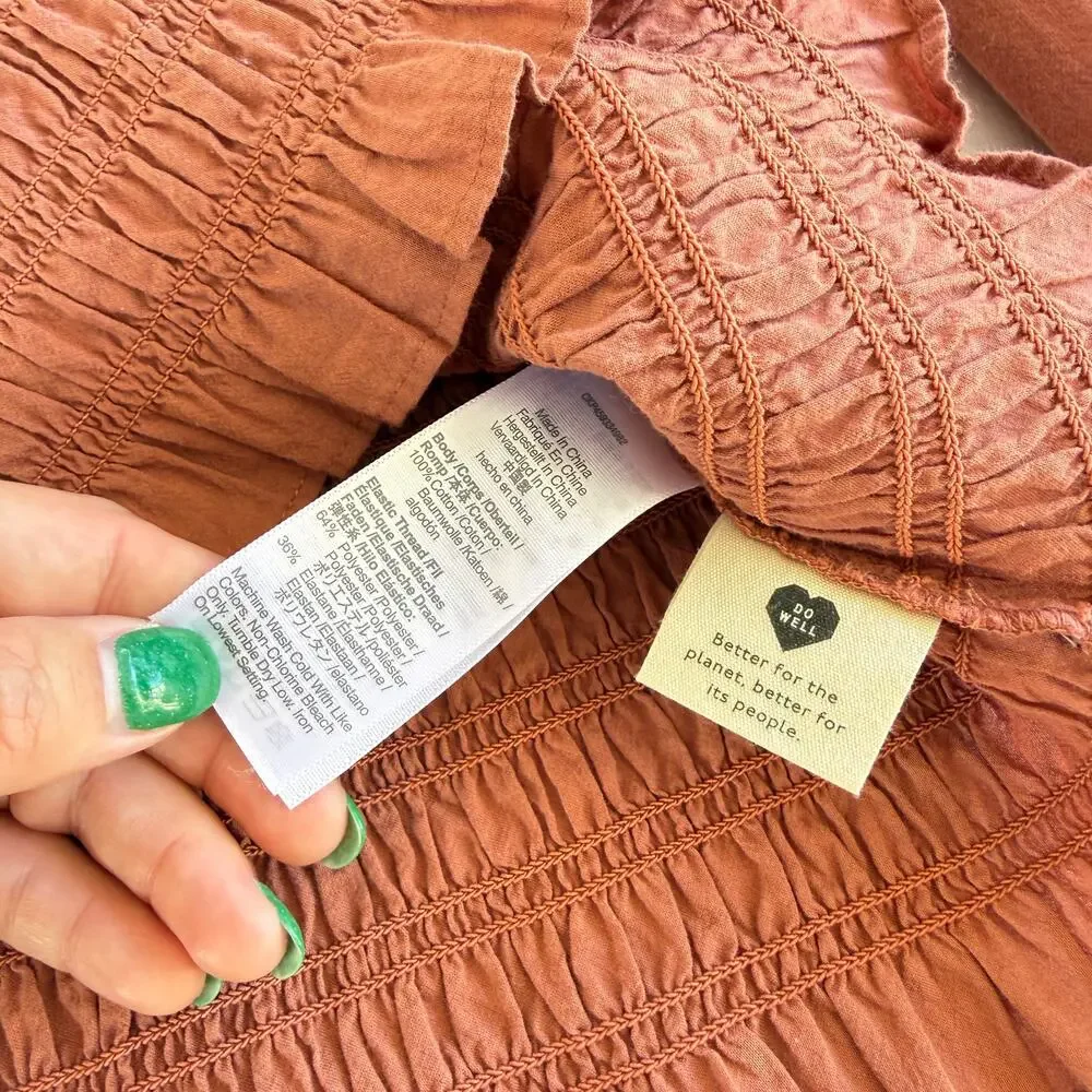 Madewell Lucie Bubble-Sleeve Smocked Top Peasant Blouse